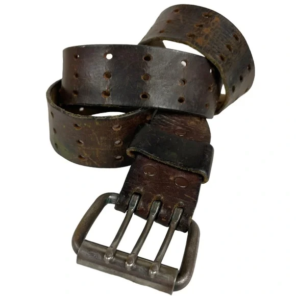 Western Cowhide Genuine Leather Unique Triple Prong Brown Belt Heavy Patina VTG $_57.JPG?set_id=8800005007 main image 3